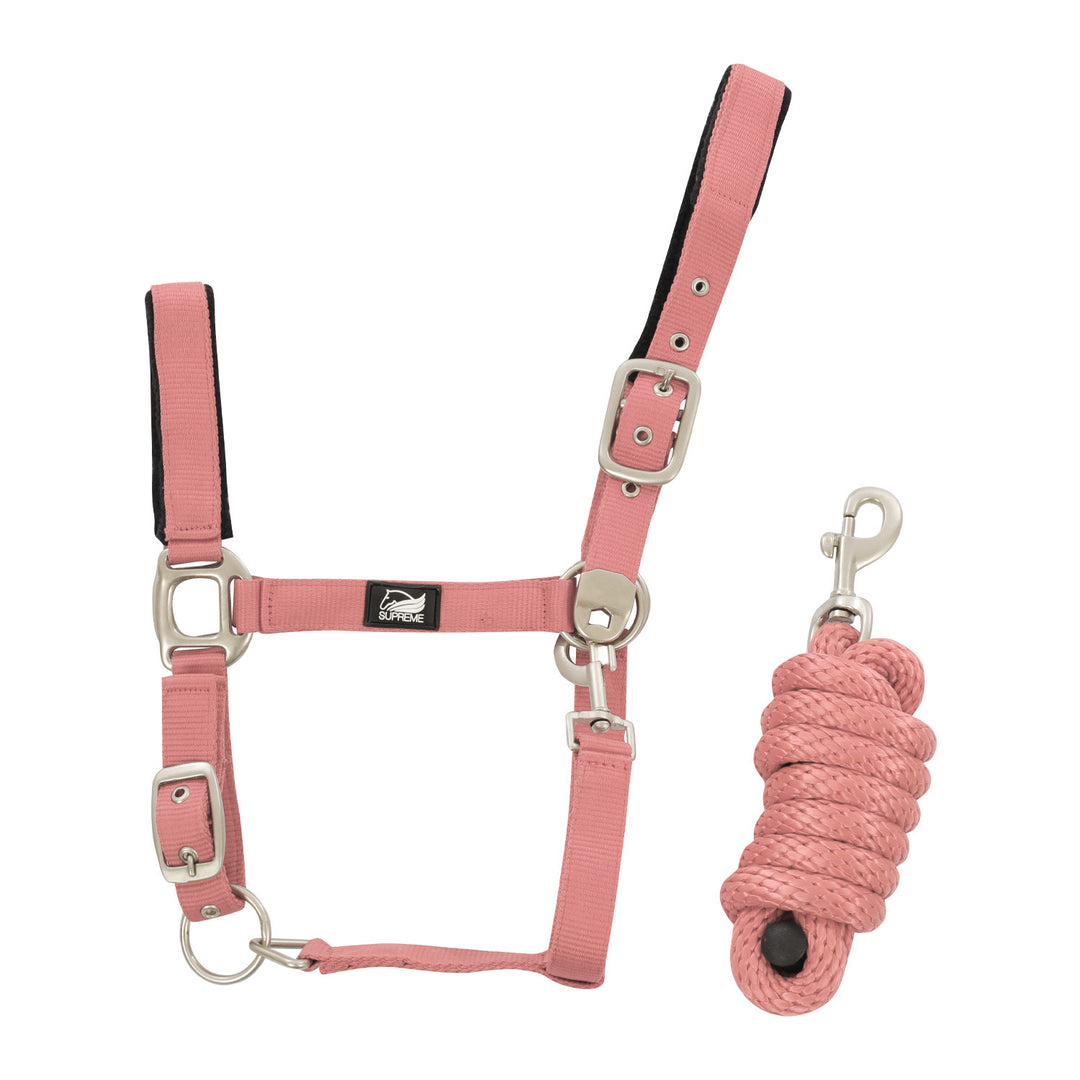 NYLON HALTER WITH LEATHER REINFORCEMENT. COMP PINK