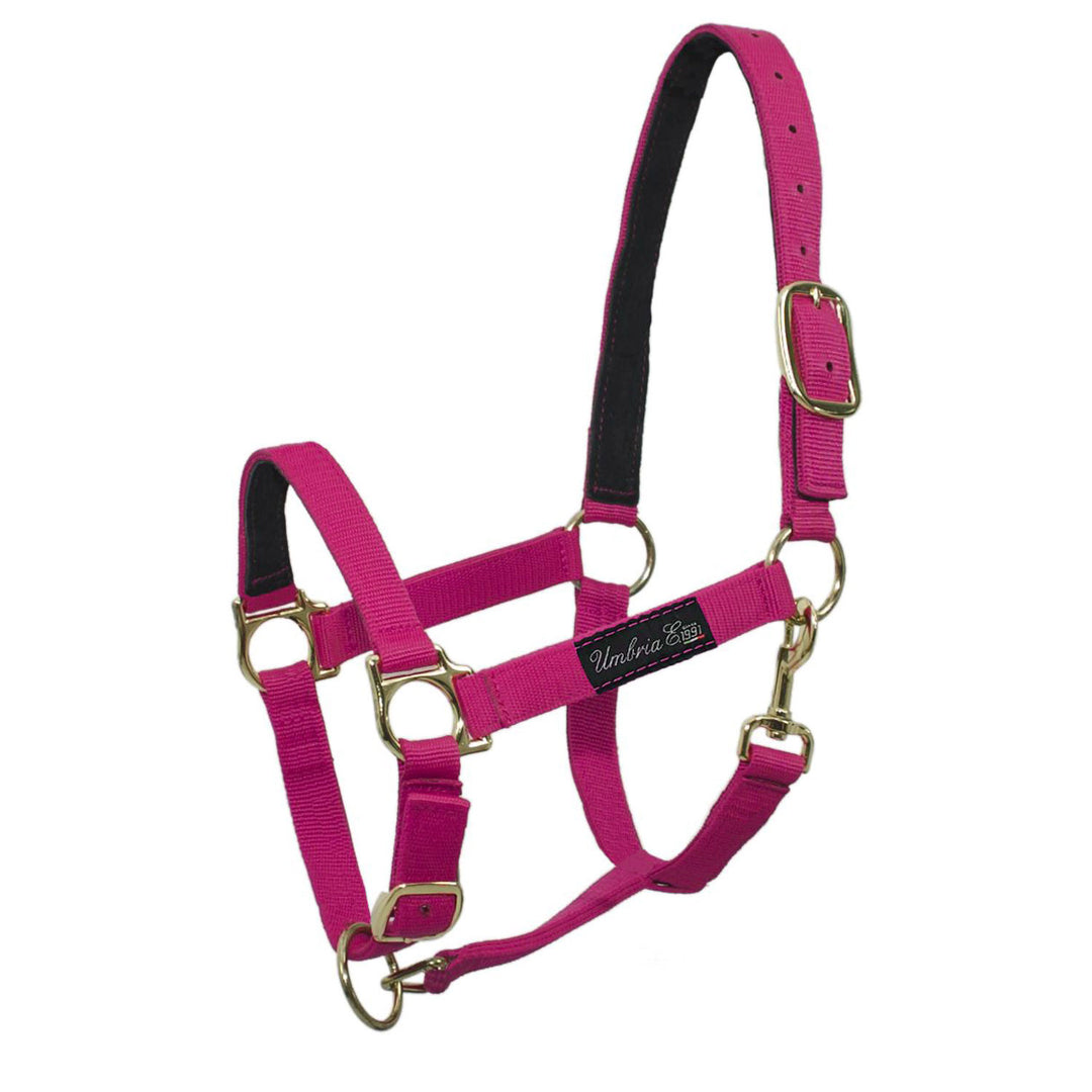 NYLON HALTER WITH LEATHER REINFORCEMENT FUCSIA
