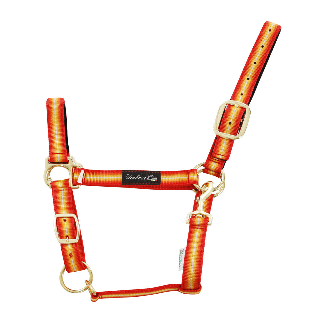NYLON HALTER WITH LEATHER REINFORCEMENT RED/YELLOW