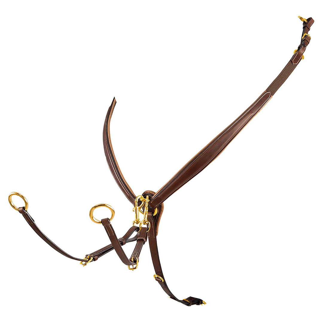 Tanned leather fork breastplate with steel bu COGNAC