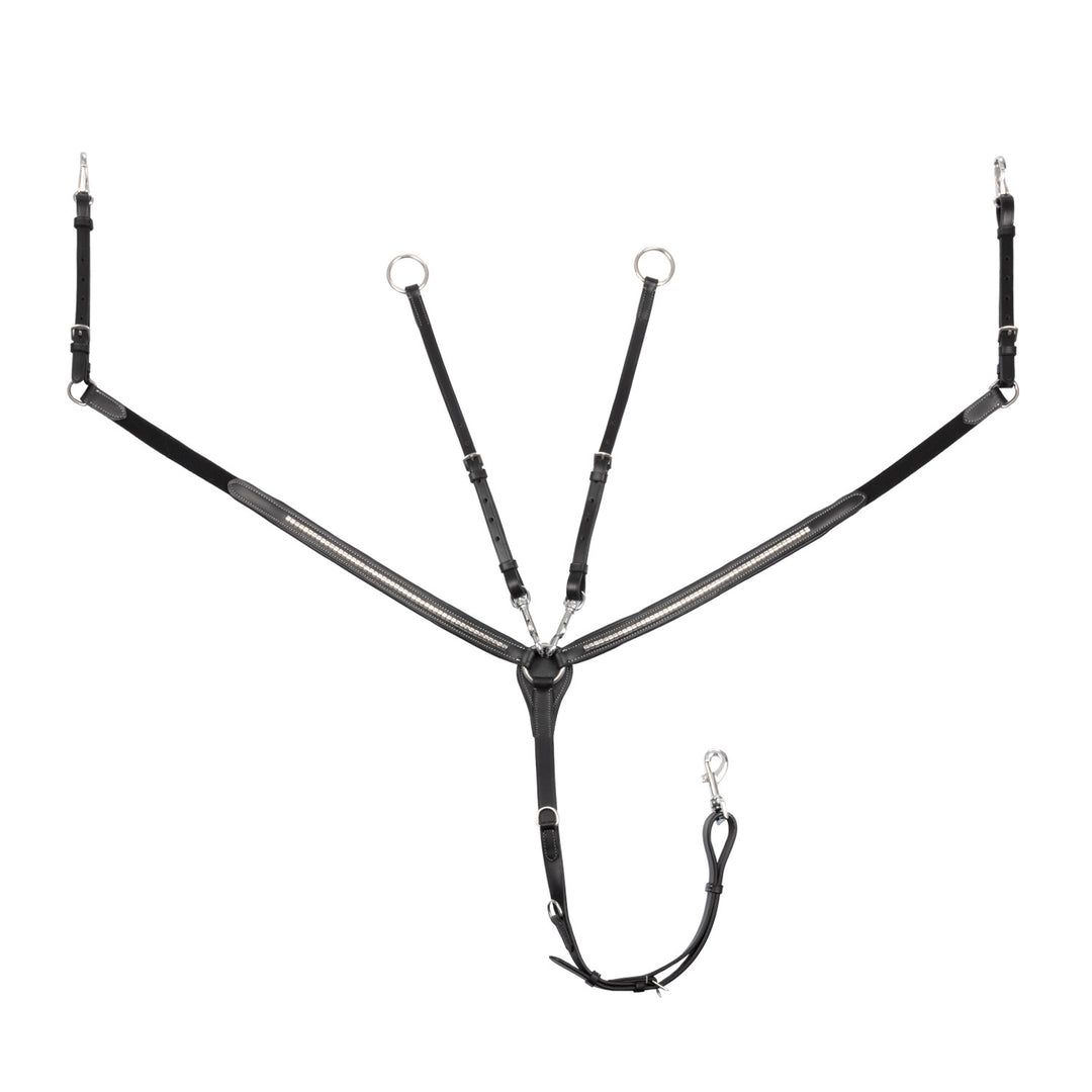 Tanned leather fork breastplate with silver c BLACK