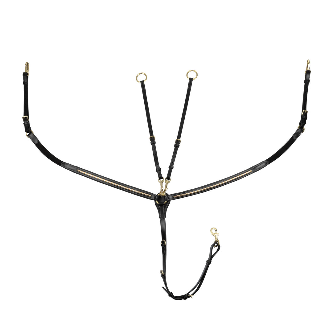 Tanned leather fork breastplate with brass cl BLACK