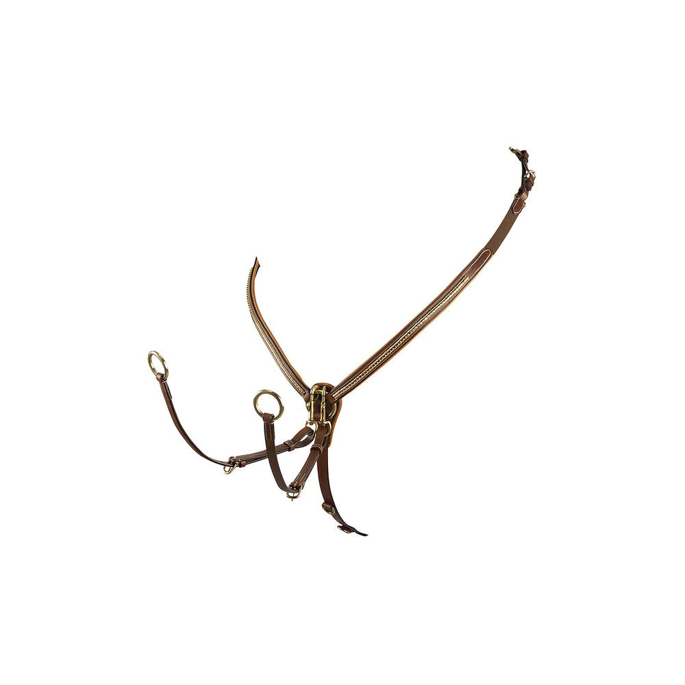 Tanned leather fork breastplate with brass cl COGNAC