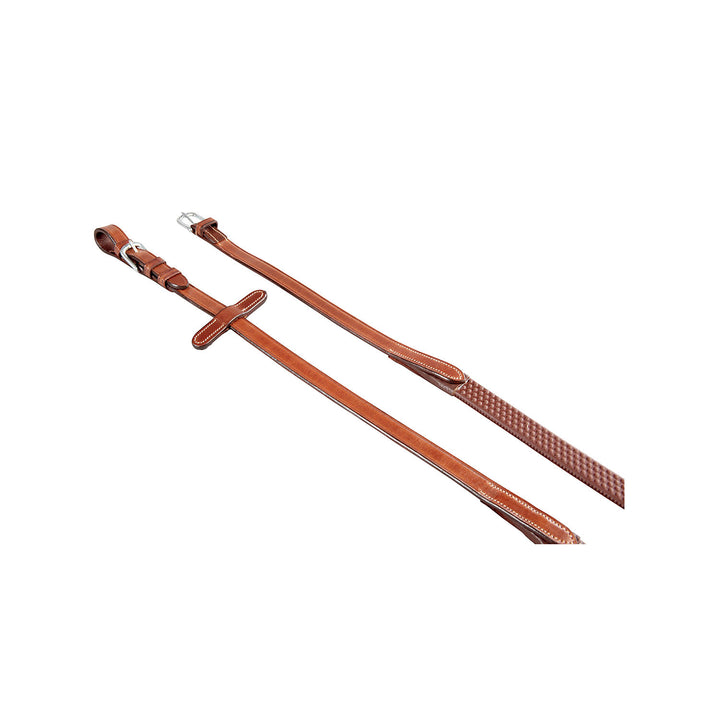 Leather and rubber reins for English bridle COGNAC