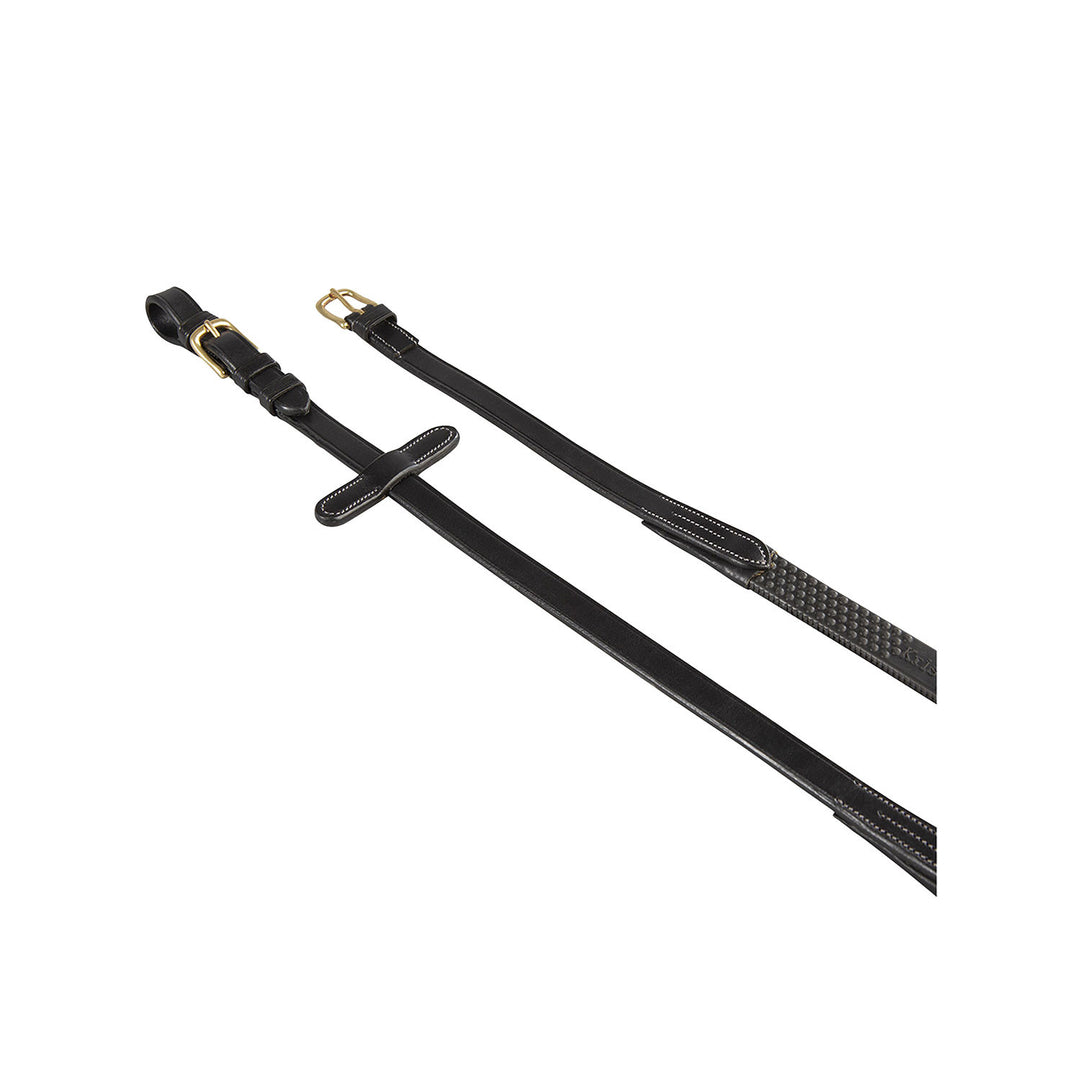 Rubber-reinforced leather reins for English b BLACK