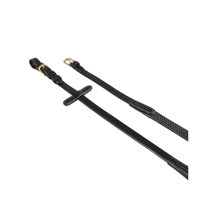 Rubber-reinforced leather reins for English b BLACK
