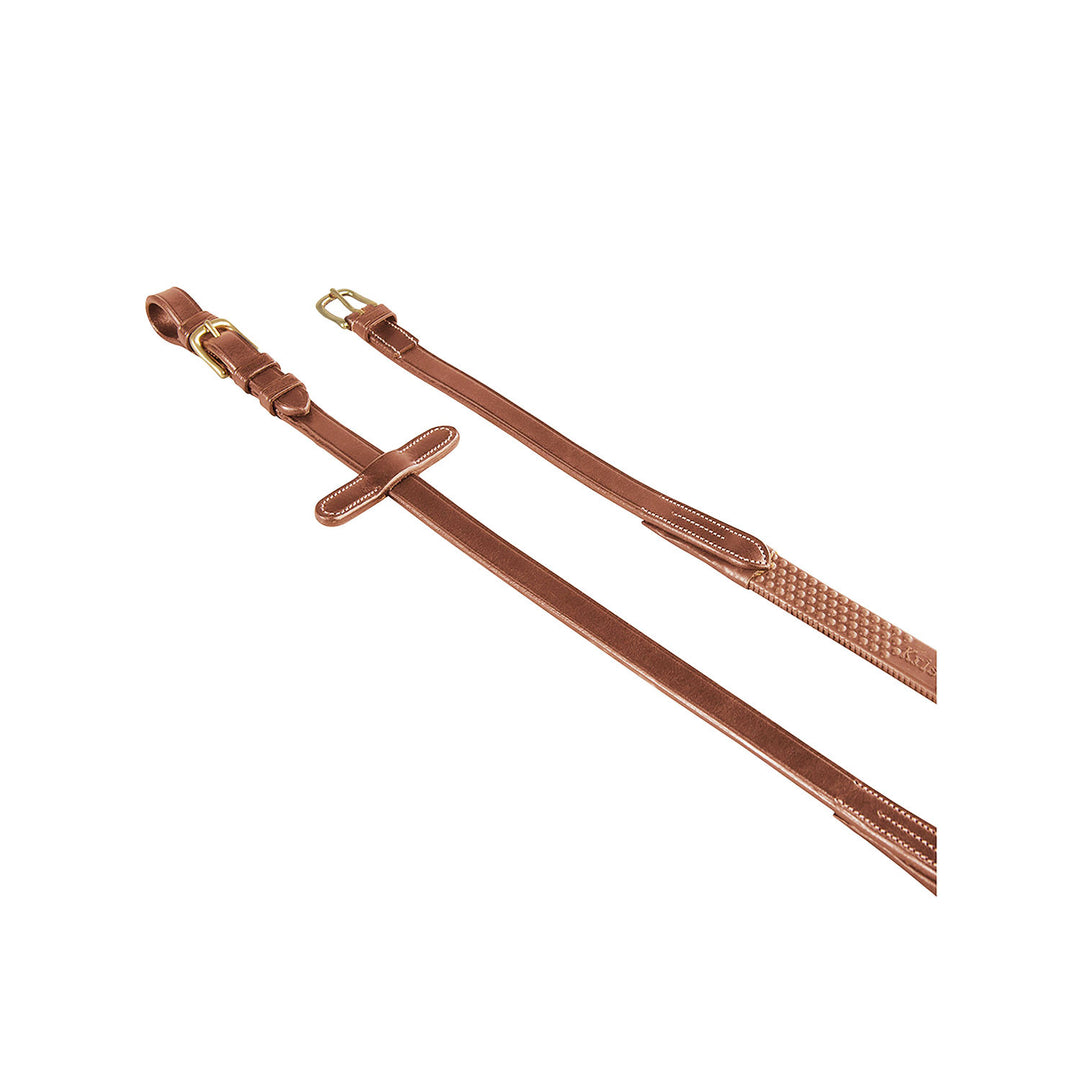 Rubber-reinforced leather reins for English b COGNAC