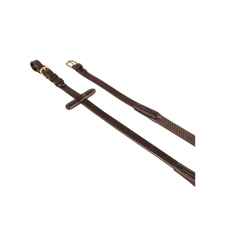Rubber-reinforced leather reins for English b DARK BROWN