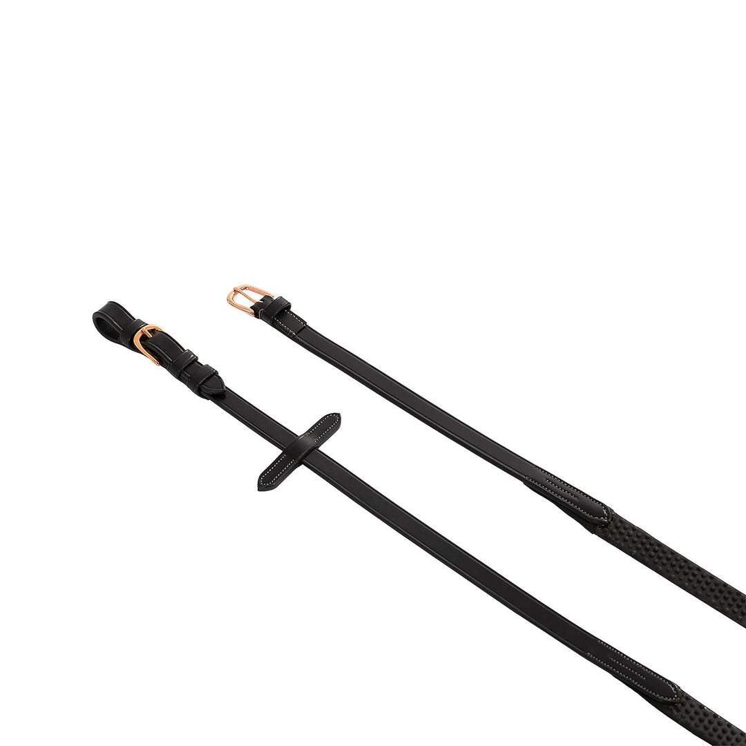 Leather and rubber reins for English bridle w BLACK
