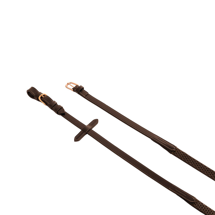 Leather and rubber reins for English bridle w DARK BROWN