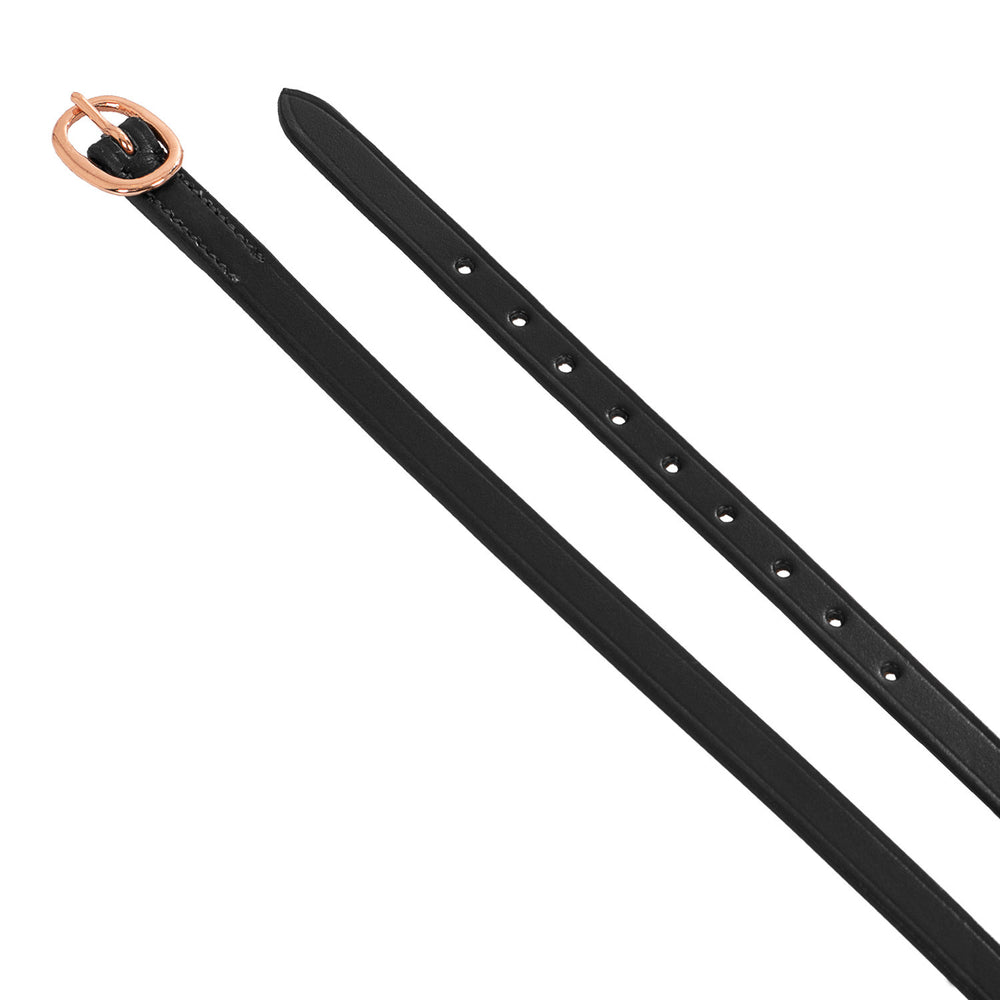 Spur straps in leather and rose gold buckle BLACK