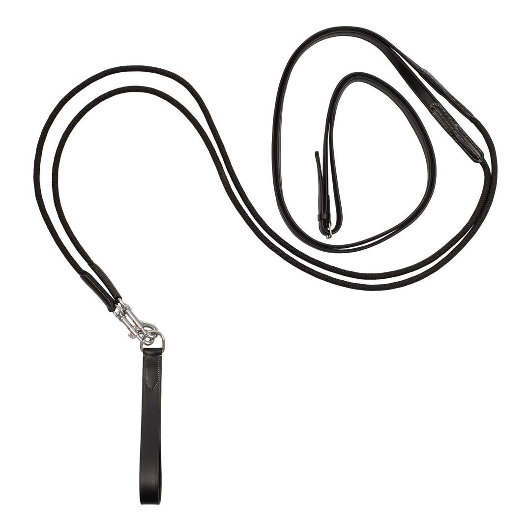 Double leather and nylon draw reins BLACK