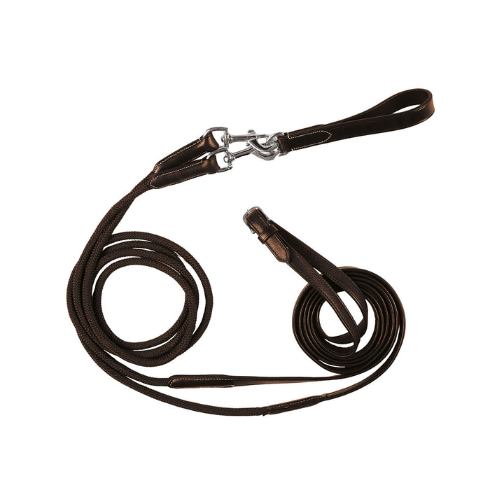 Double leather and nylon draw reins DARK BROWN