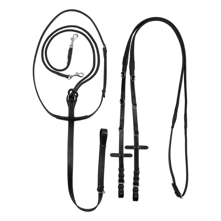 Reins with leather and rubber martingale BLACK
