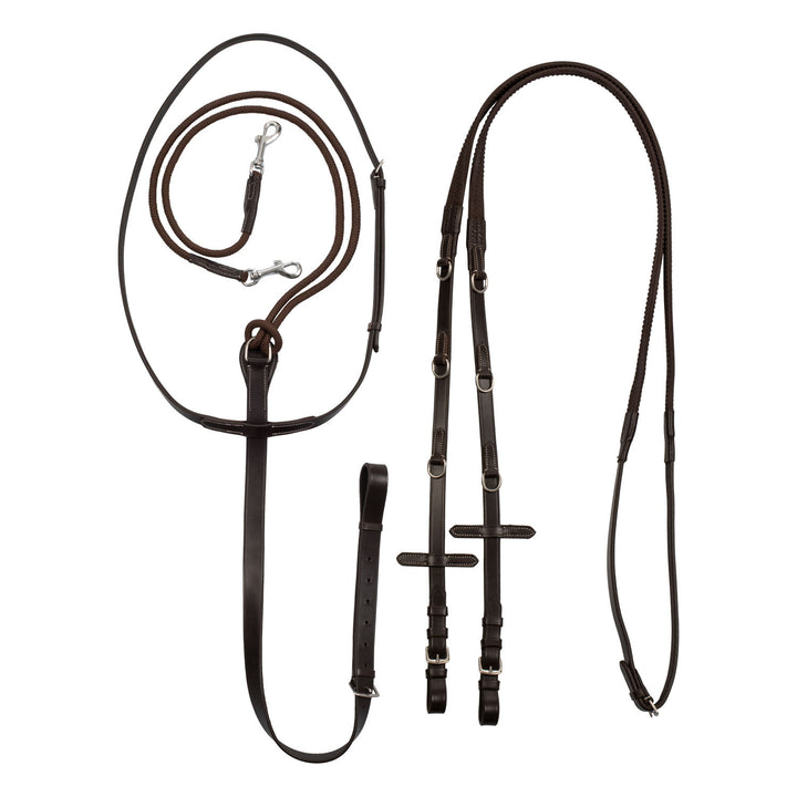 Reins with leather and rubber martingale DARK BROWN