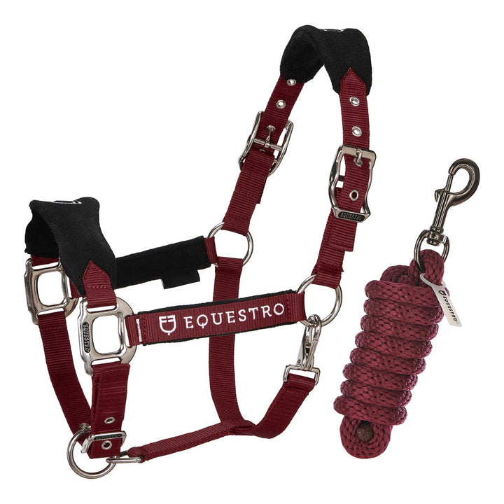 Halter with double adjustment and lead rope BURGUNDY