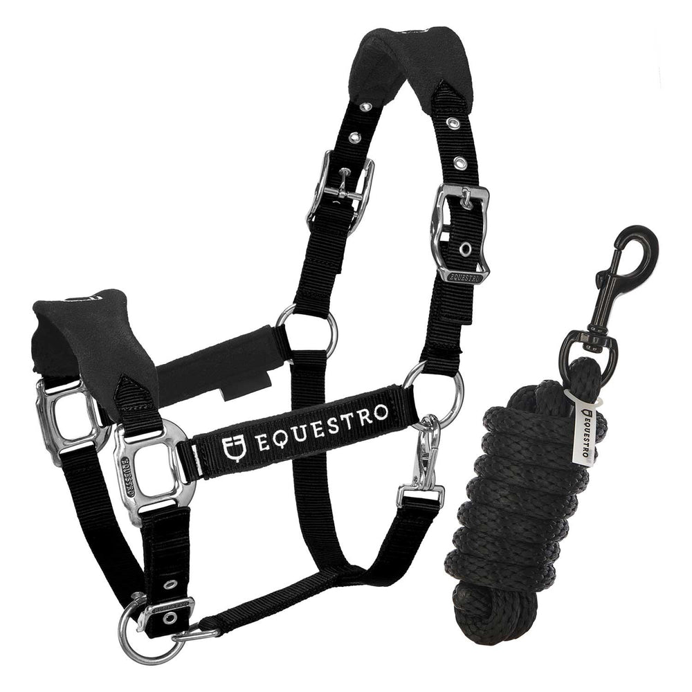 Halter with double adjustment and lead rope BLACK