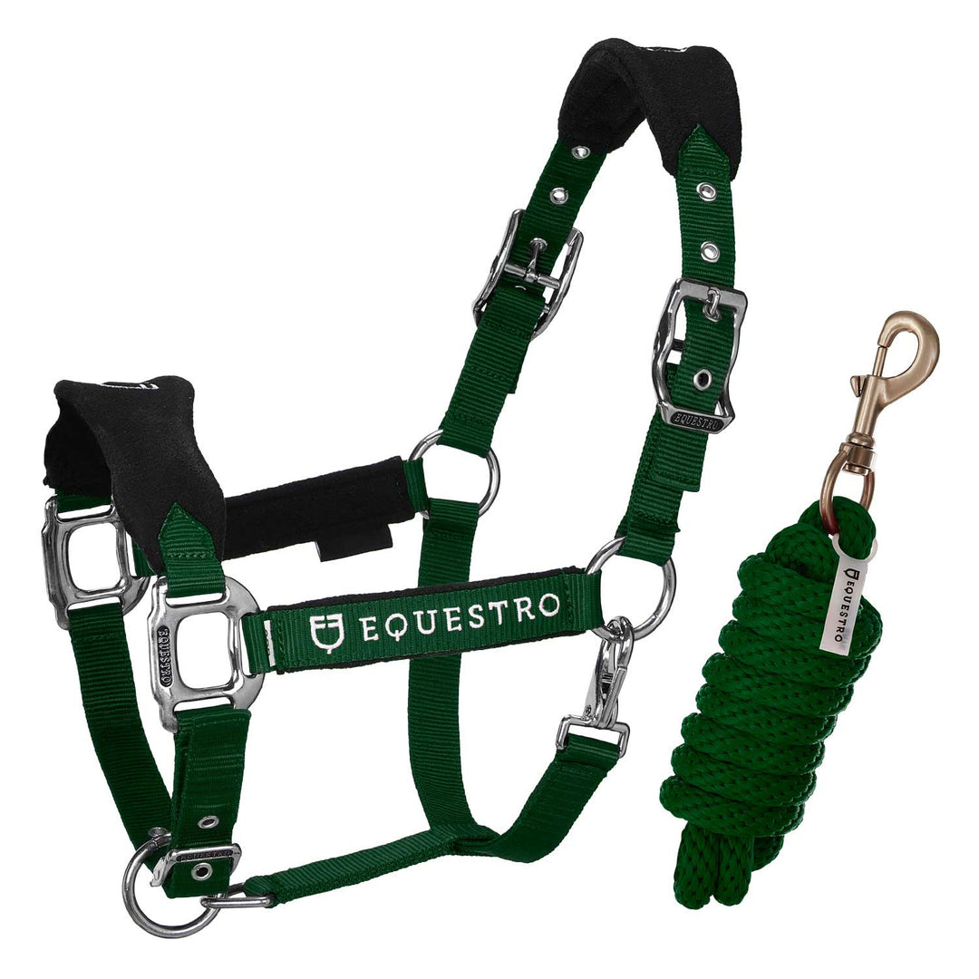Halter with double adjustment and lead rope GREEN