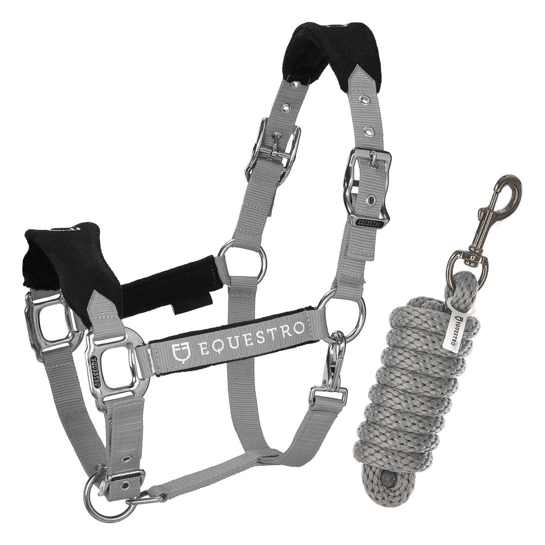 Halter with double adjustment and lead rope GREY