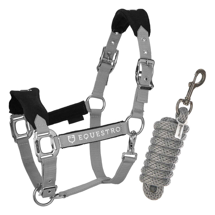 Halter with double adjustment and lead rope GREY