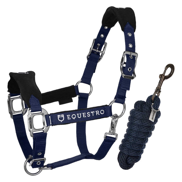 Halter with double adjustment and lead rope NAVY