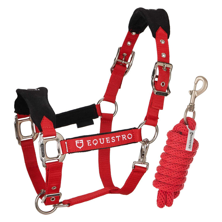 Halter with double adjustment and lead rope RED