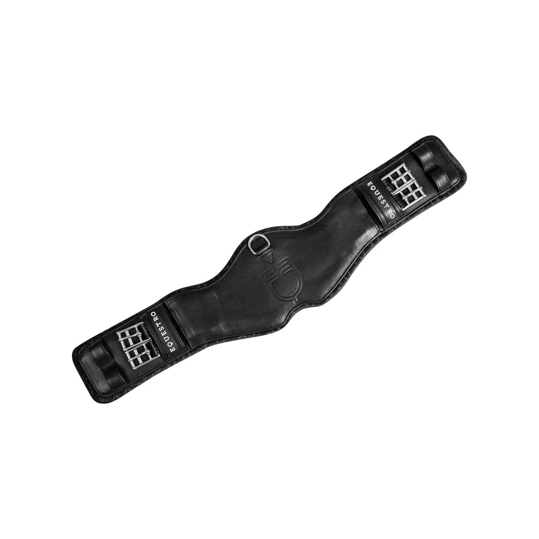Shaped dressage girth in leather with engrave BLACK