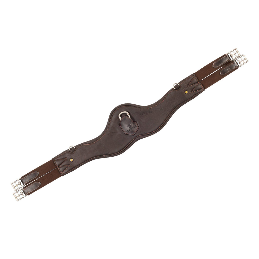 Shaped leather jumping girth DARK BROWN