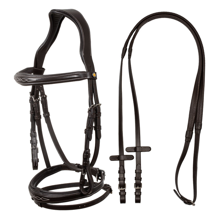 Bridle in soft stitched leather DARK BROWN