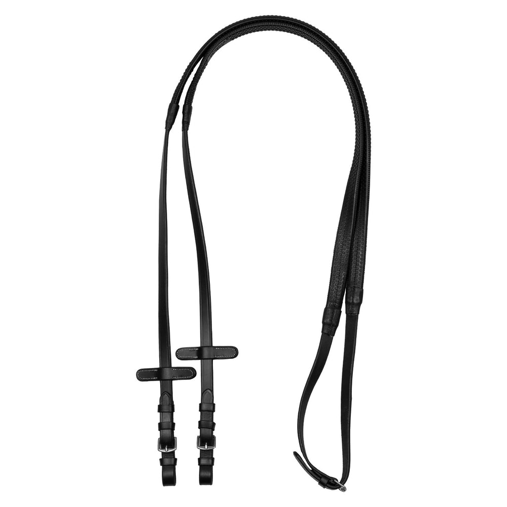 Leather and rubber reins BLACK