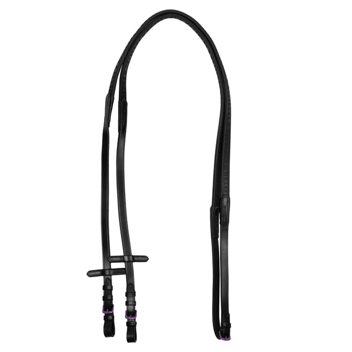 Leather and rubber reins violet fitting BLACK