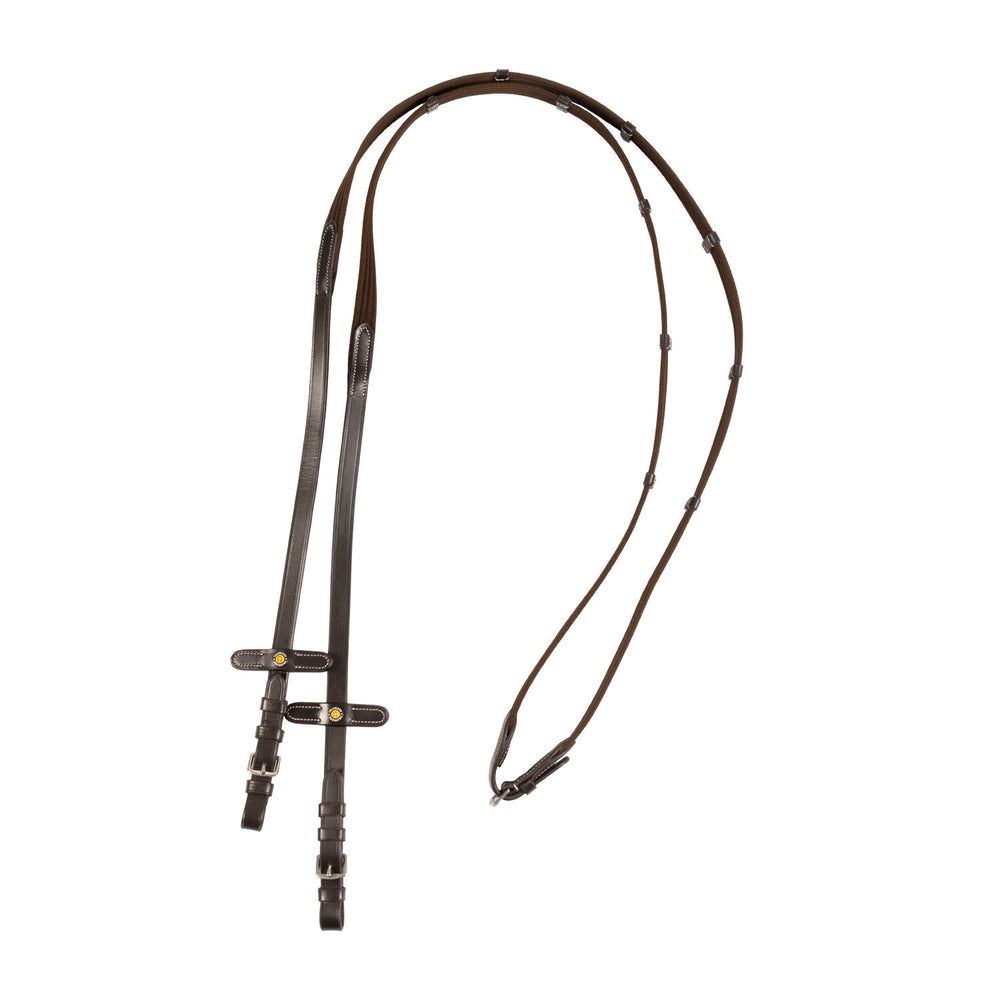Leather Reins with Webbing Strap DARK BROWN