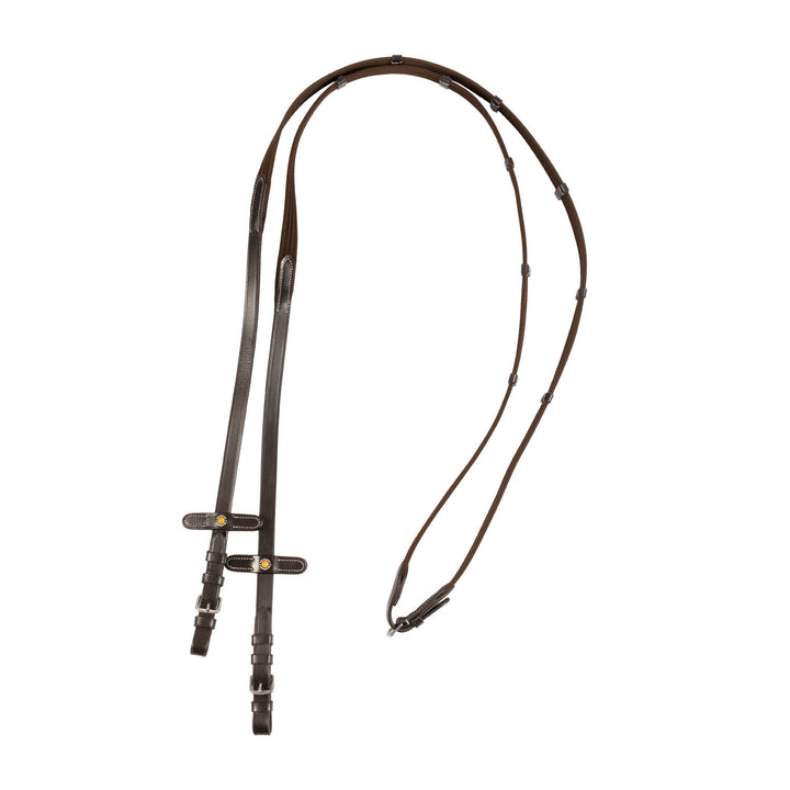Leather Reins with Webbing Strap DARK BROWN