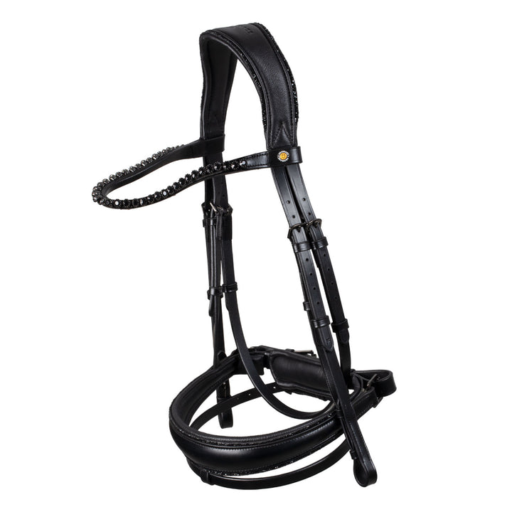 Anatomical leather dressage bridle with rhinestones