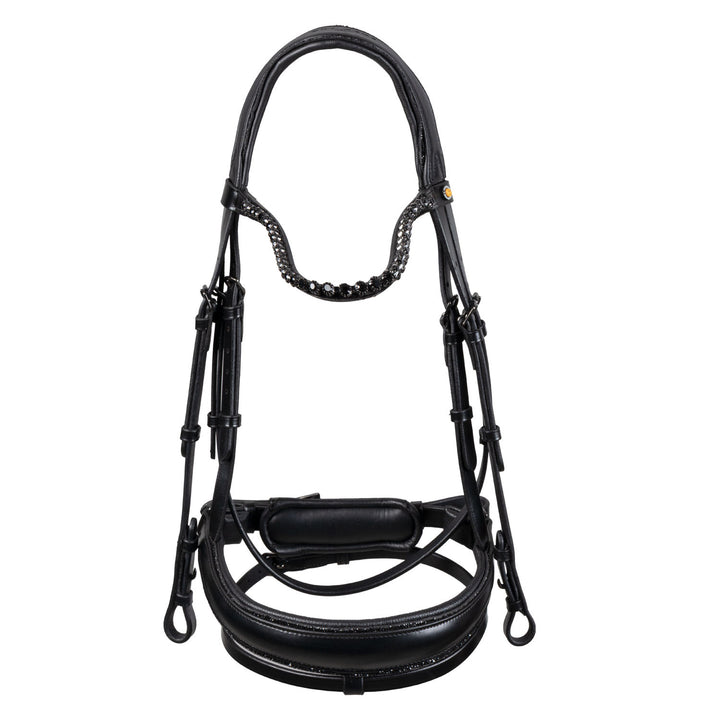 Anatomical leather dressage bridle with rhinestones
