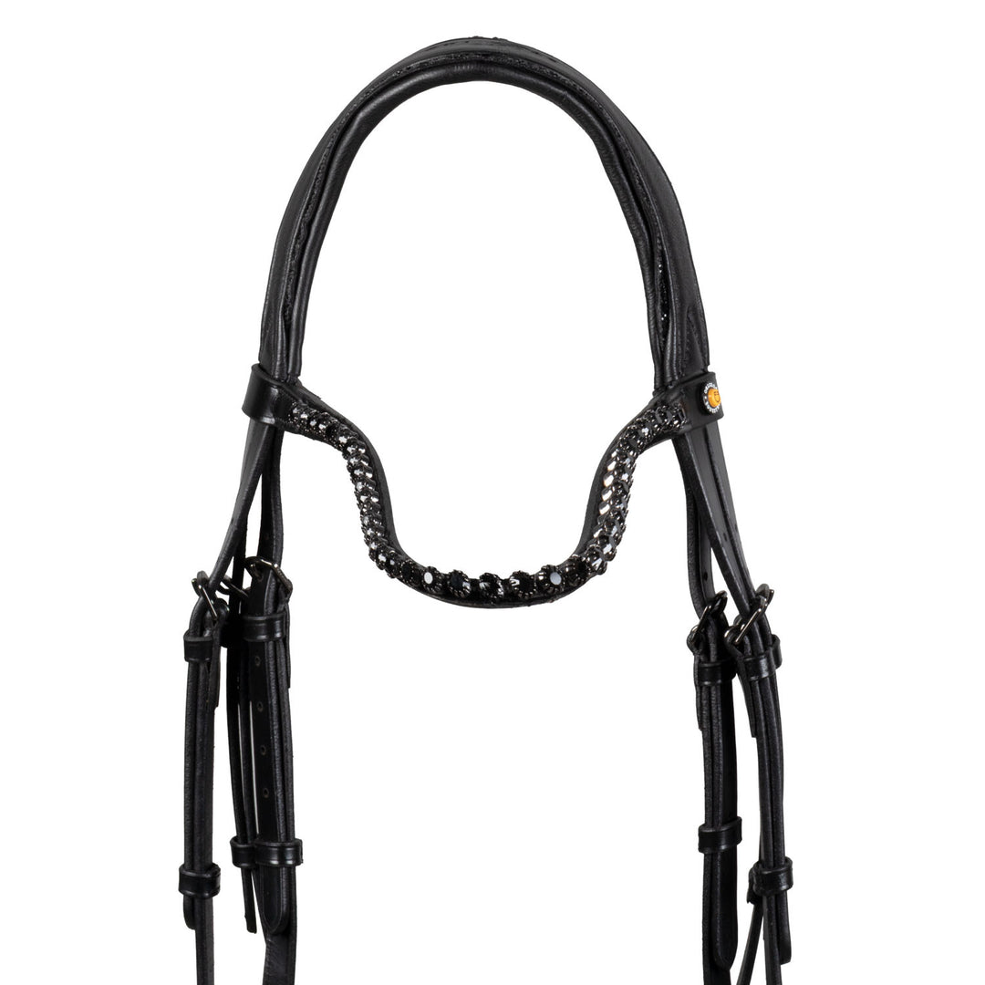 Anatomical leather dressage bridle with rhinestones