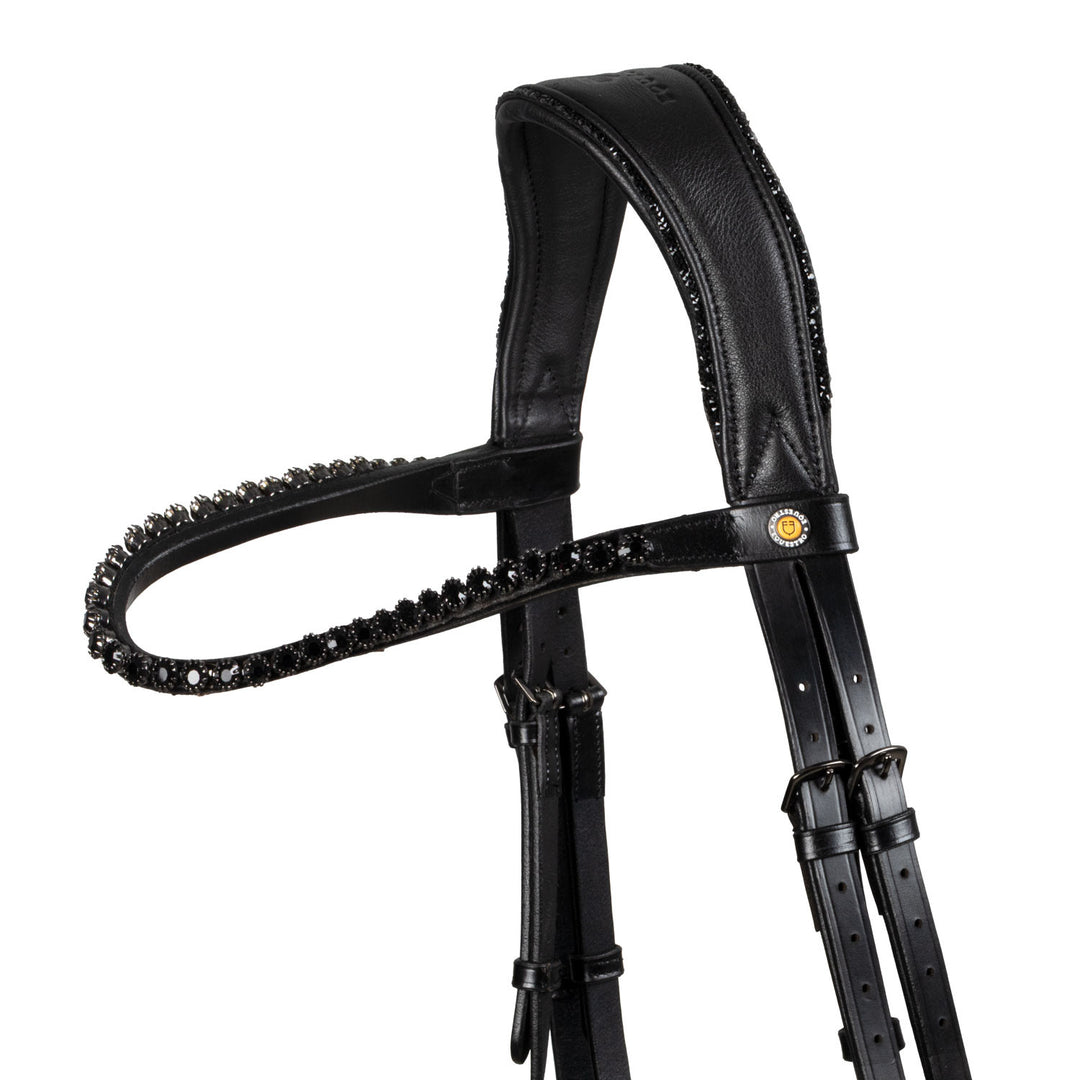 Anatomical leather dressage bridle with rhinestones