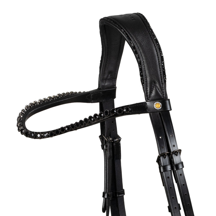 Anatomical leather dressage bridle with rhinestones