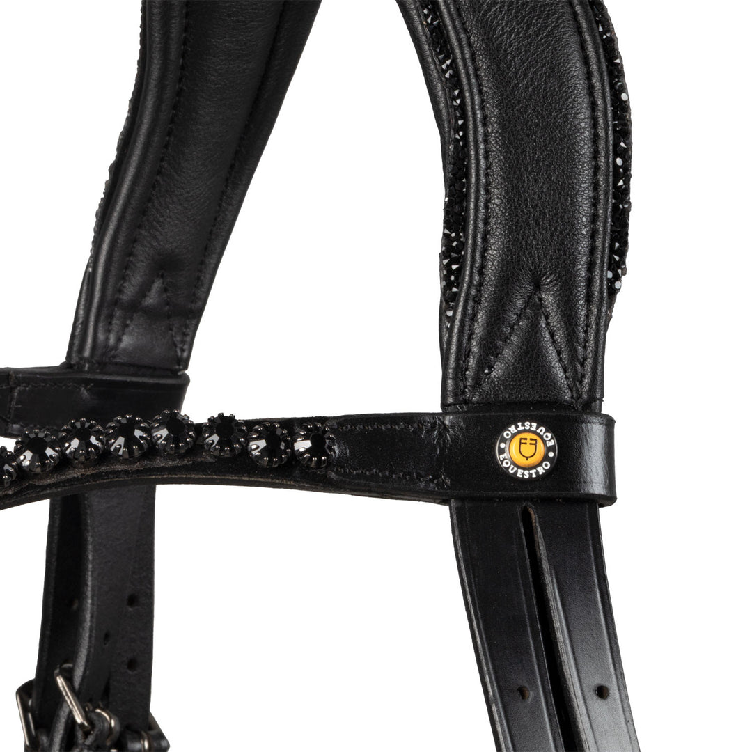 Anatomical leather dressage bridle with rhinestones
