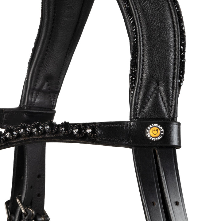 Anatomical leather dressage bridle with rhinestones