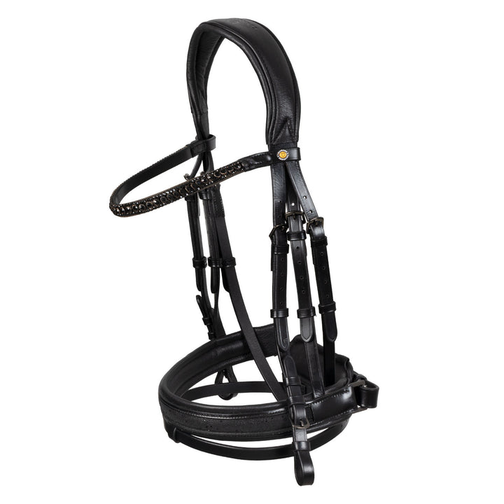 English leather bridle with glittery noseband BLACK