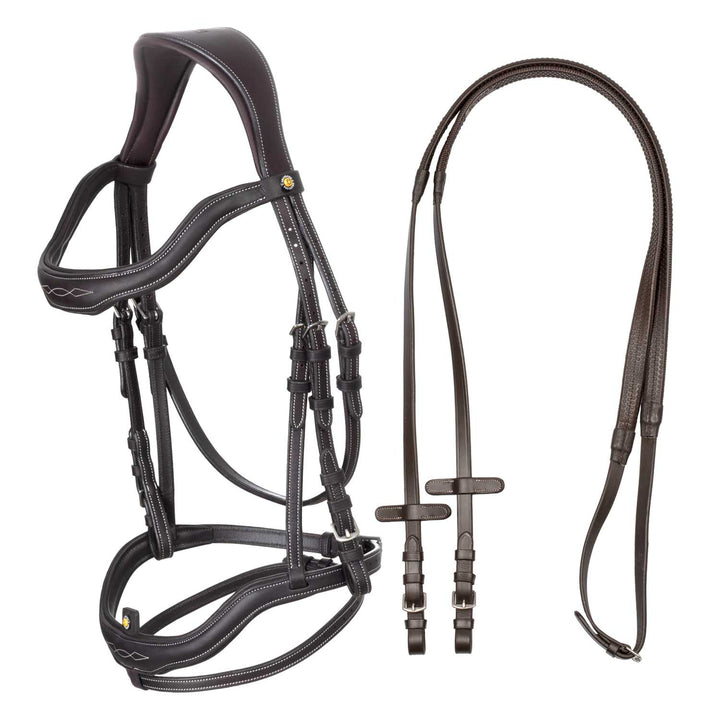 Soft leather stitched bridle DARK BROWN