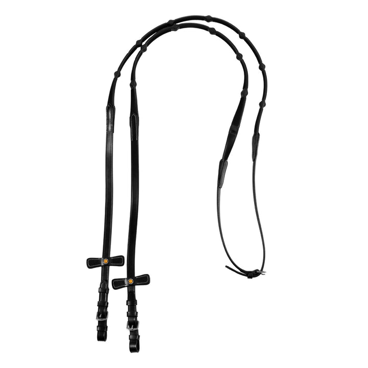 Leather solid grip reins with stoppers BLACK