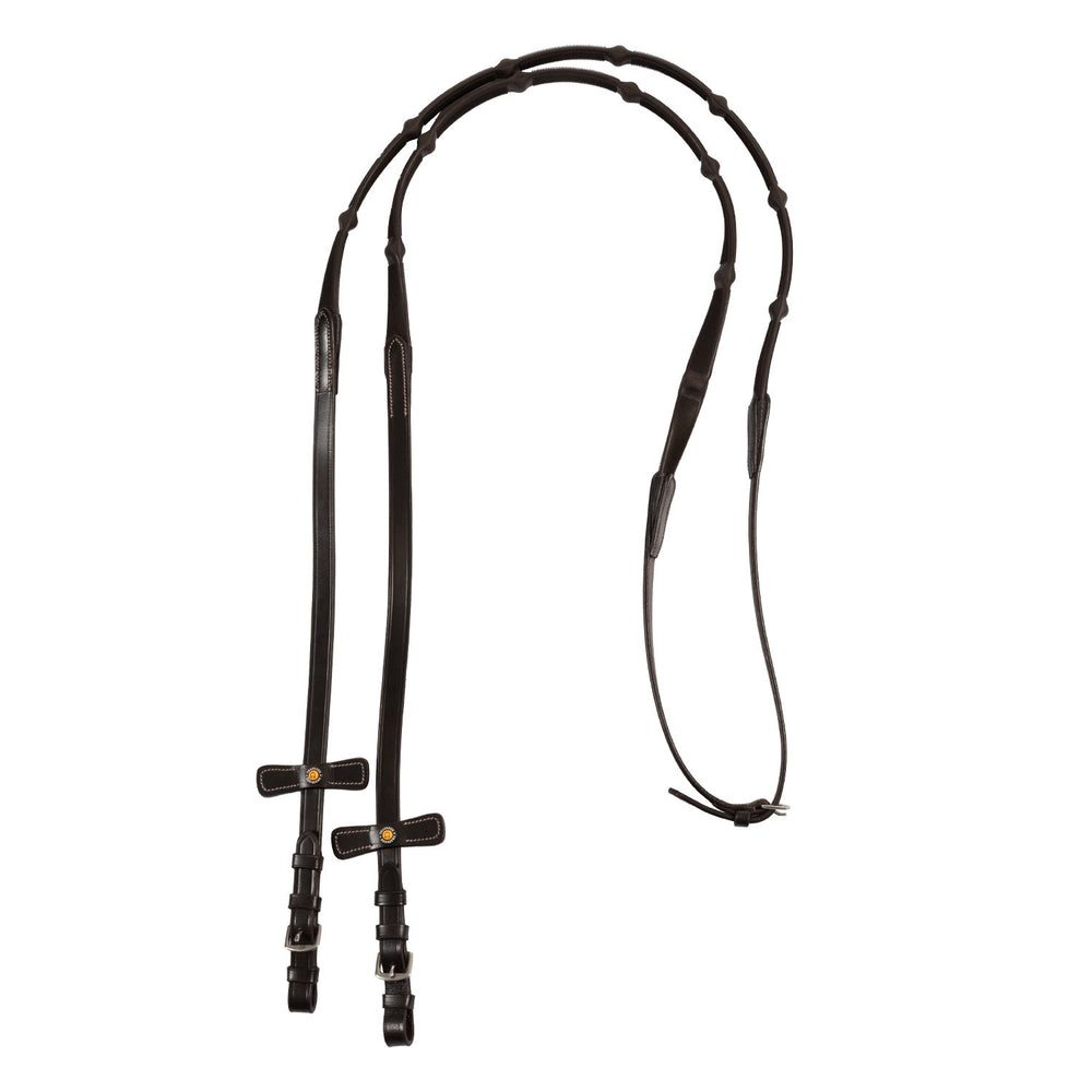 Leather solid grip reins with stoppers DARK BROWN