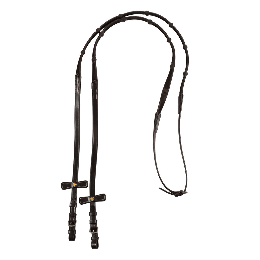Leather solid grip reins with stoppers DARK BROWN