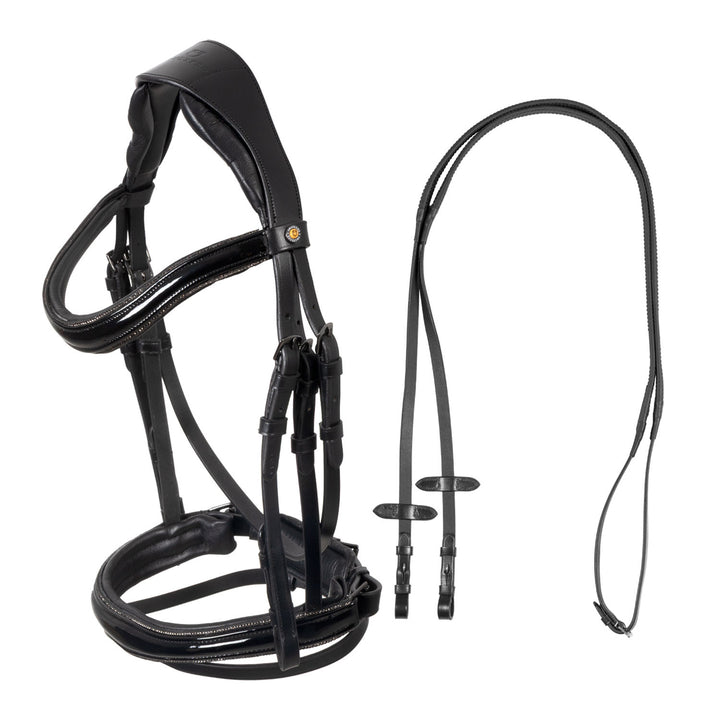 English bridle in polished leather with rhine BLACK