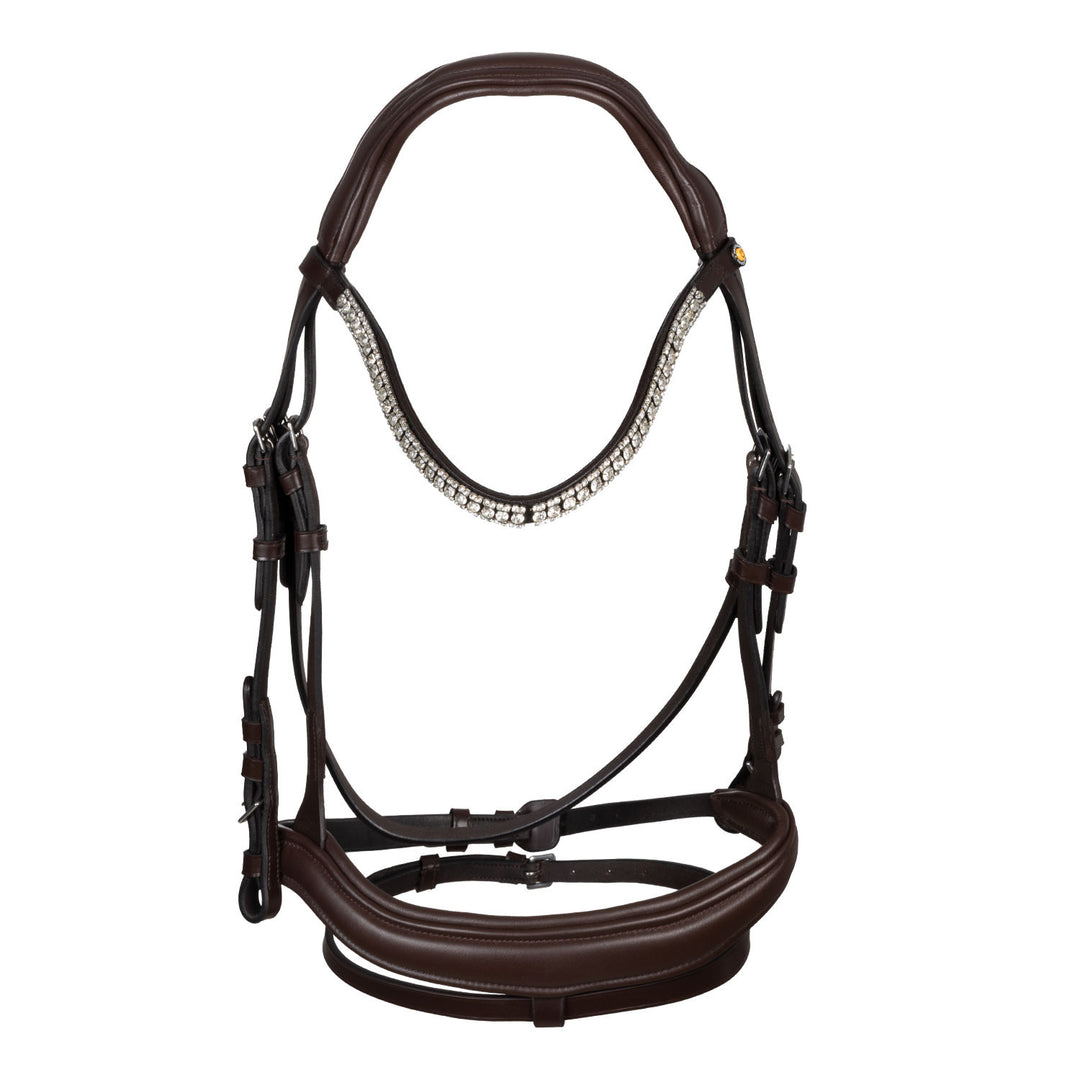 Black leather anatomical bridle with rhinestones