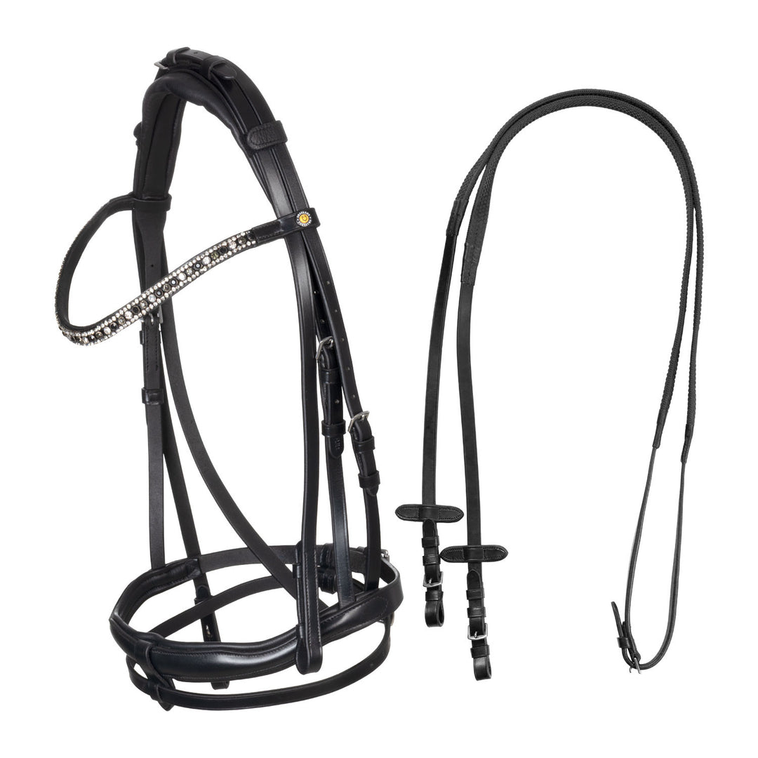 English leather bridle with rhinestone browba BLACK
