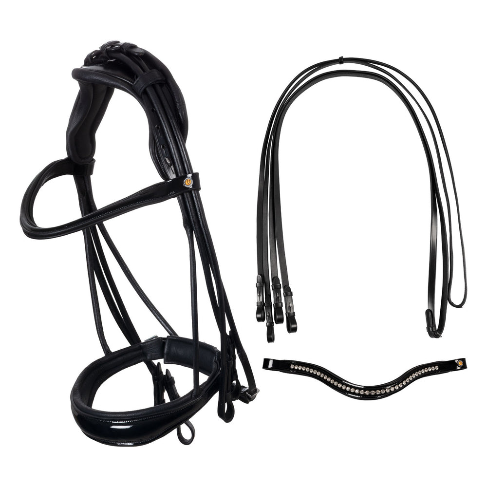 Leather dressage bridle with anatomical headp BLACK