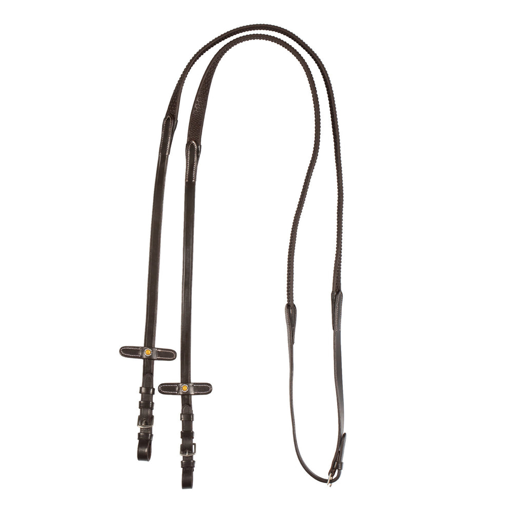 Leather reins with rubber grip BROWN